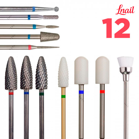 Lnail Premium Mixed Fräser-Set 03 mit 12 Tools für Maniküre, Pediküre, Nagelvorbereitung und Studioarbeit