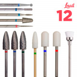 Set Premium Mixto de Fresas Lnail 03 con 12 herramientas para manicura, pedicura, preparación y uso profesional