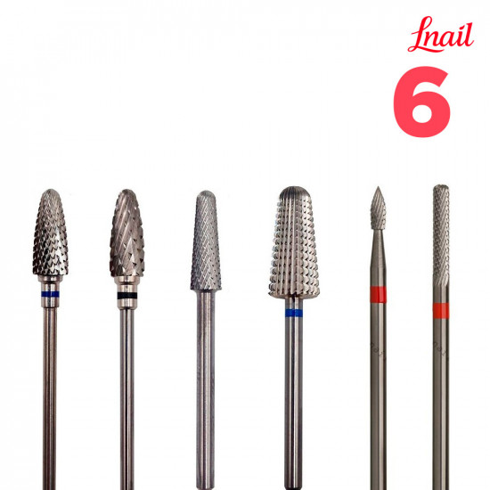 Lnail Premium Carbide Bit Set 01 with 6 bits for manicure, pedicure and professional salon applications