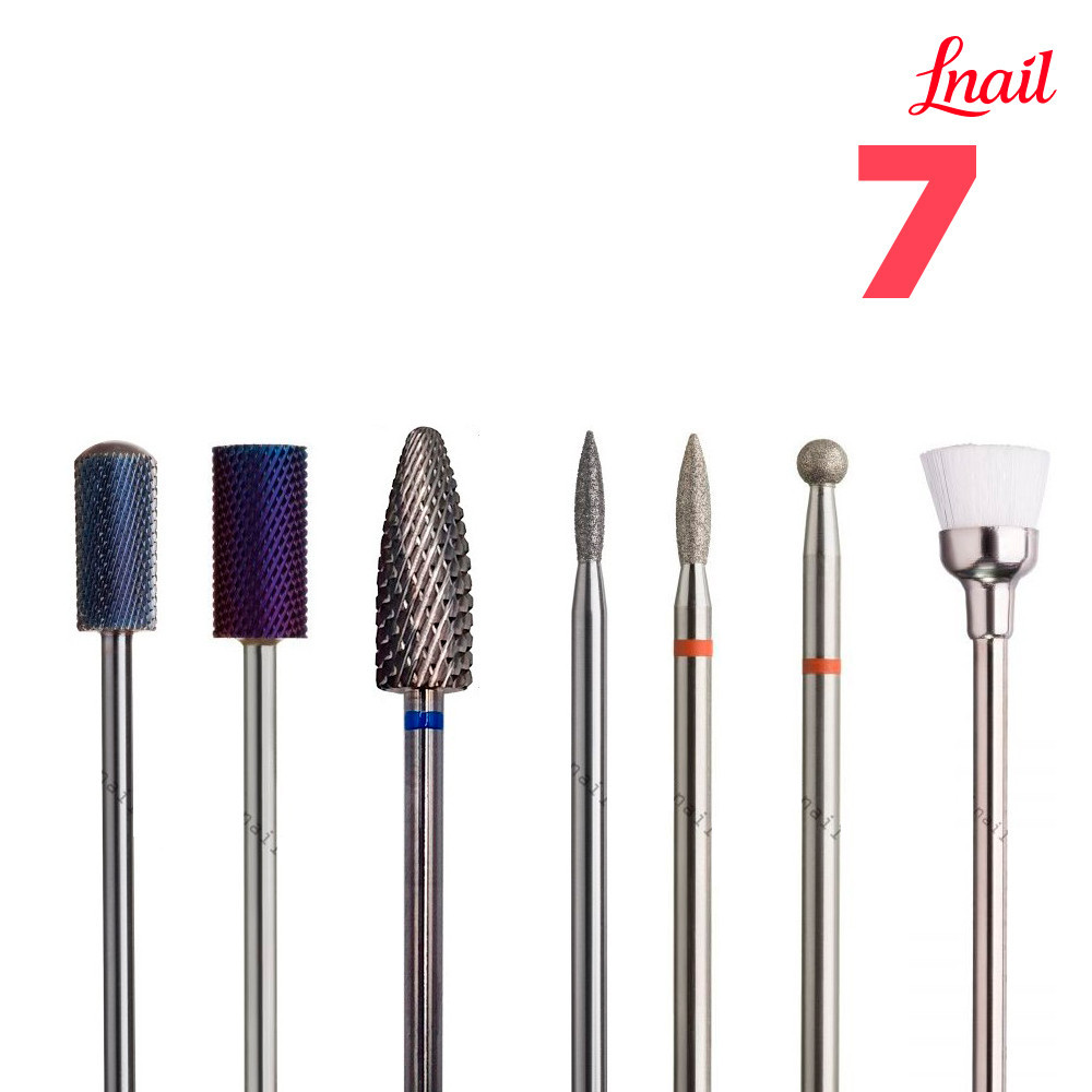 Set Premium Mixto de Fresas Lnail 04 con 7 herramientas para manicura, pedicura, preparación y uso profesional