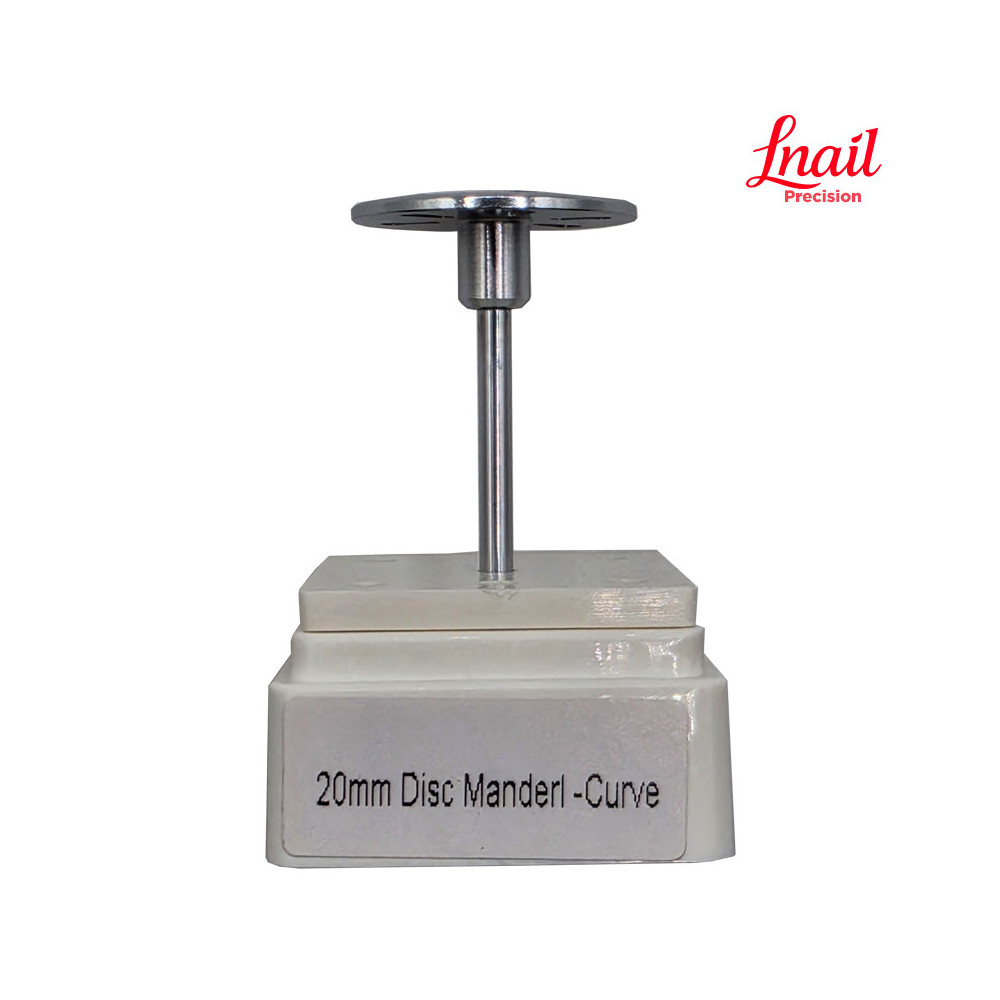 Mandril curvo profesional para disco con 6 orificios y Ø20 mm para discos de pedicura, trabajo controlado y uso diario en salón.