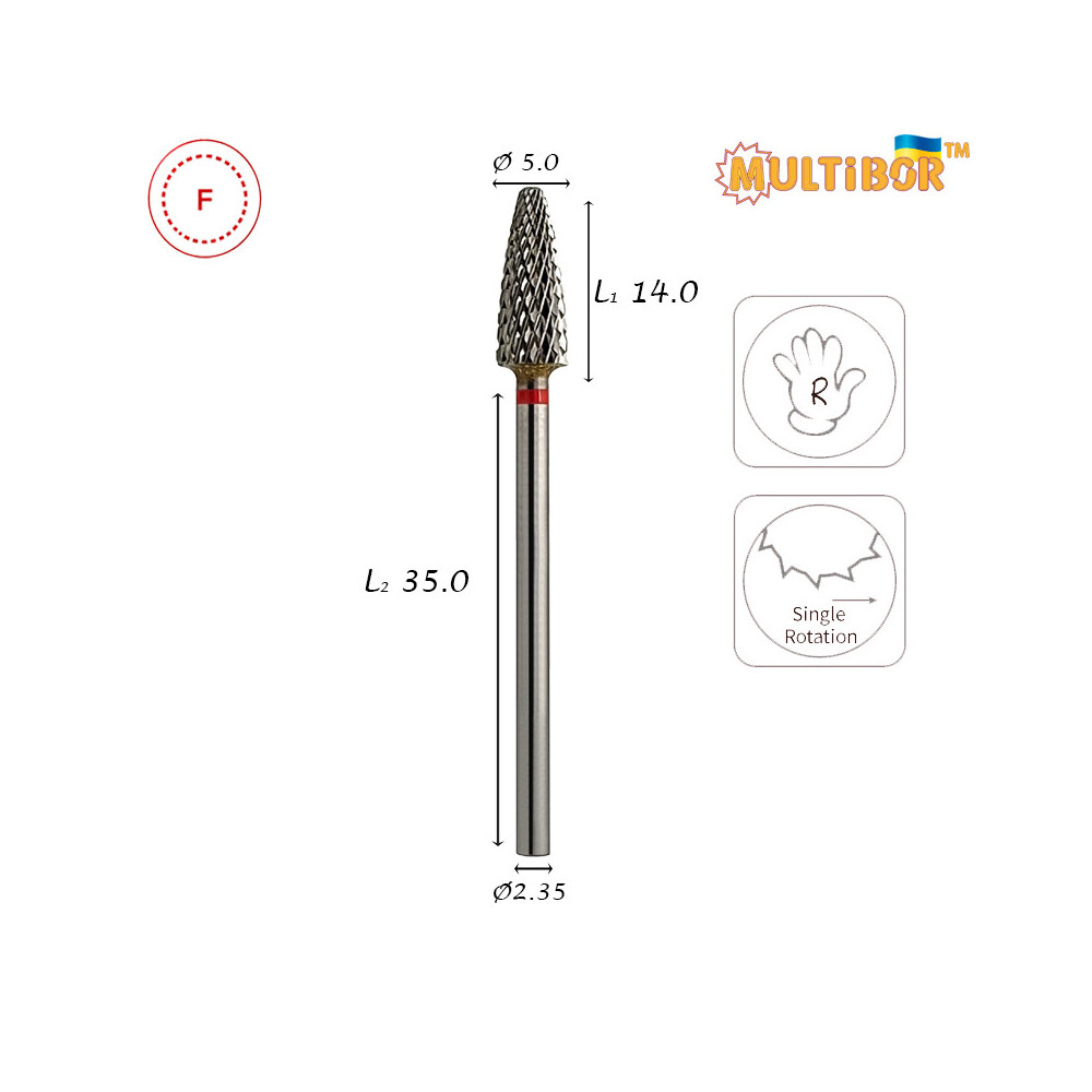 Fresa mais in metallo duro Multibor Ø5,0 mm taglio incrociato fine LL 14,0 mm per manicure, pedicure e uso professionale