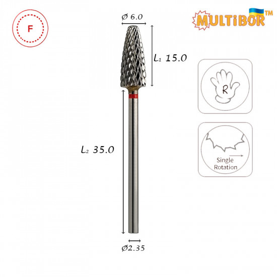 Lnail Hartmetallfräser Mais Ø6,0 mm feine Kreuzverzahnung AL 15,0 mm für Maniküre, Pediküre und Studioeinsatz