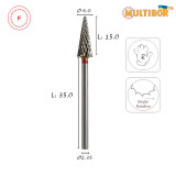 Fresa conica in metallo duro Multibor Ø6,0 mm taglio incrociato fine LL 15,0 mm per manicure e pedicure