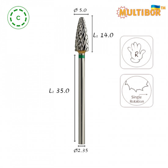 Fresa de carburo maíz Multibor Ø5,0 mm corte cruzado grueso LT 14,0 mm para retirar gel, acrílico y polygel