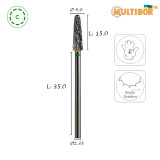 Fresa cónica de carburo Multibor Ø4,0 mm corte cruzado grueso LT 15,0 mm para retirar gel y acrílico