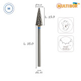 Multibor carbide cone bit Ø6.0 mm medium cross cut WL 15.0 mm for gel, acrylic and artificial nail correction