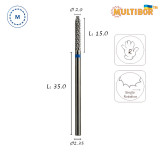 Multibor carbide cone bit Ø2.0 mm medium cross cut WL 15.0 mm for precise gel, acrylic and artificial nail correction