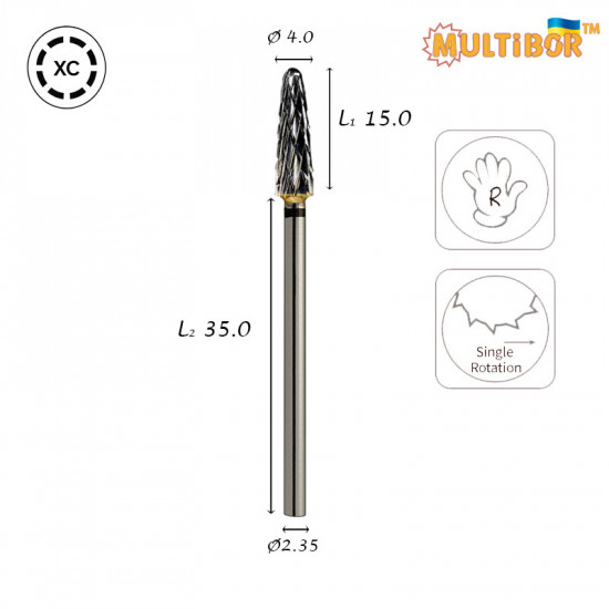 Fresa conica in metallo duro Multibor Ø4,0 mm taglio incrociato extra grosso LL 15,0 mm per rimuovere gel e acrilico