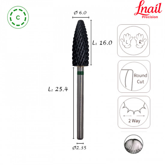 Hartmetall Flamme 6,0 mm Grob Kreuzverzahnung DLC AL 16,0 mm L/R