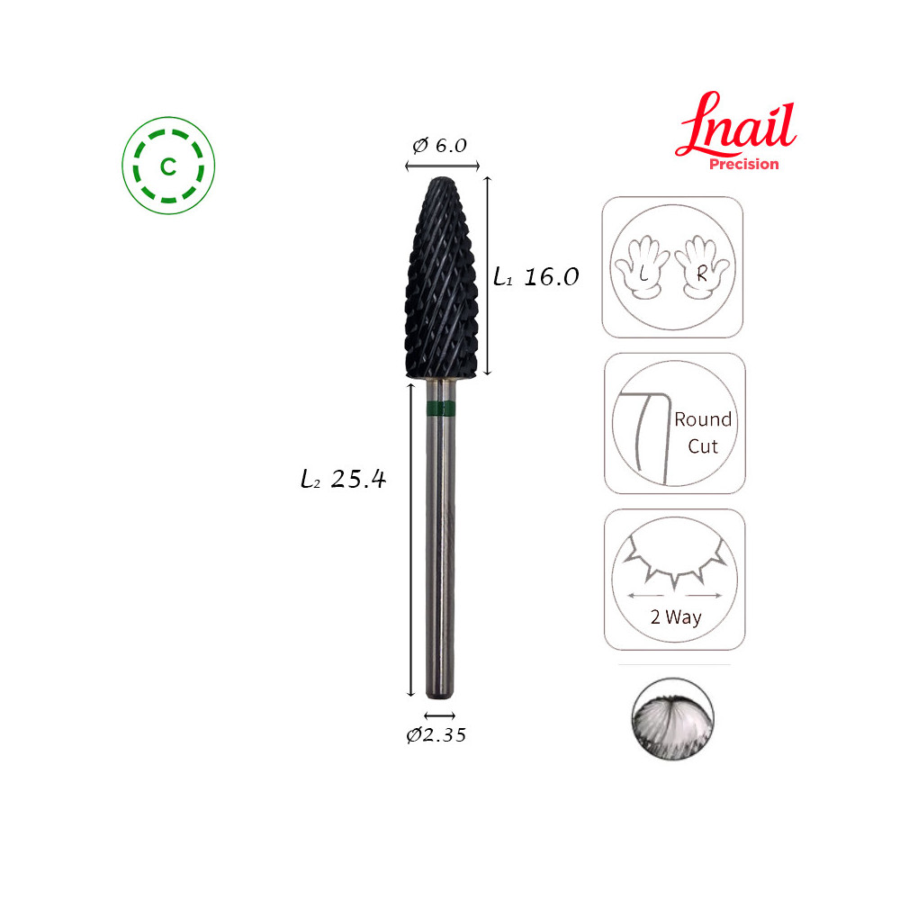 Hartmetall Flamme 6,0 mm Grob Kreuzverzahnung DLC AL 16,0 mm L/R