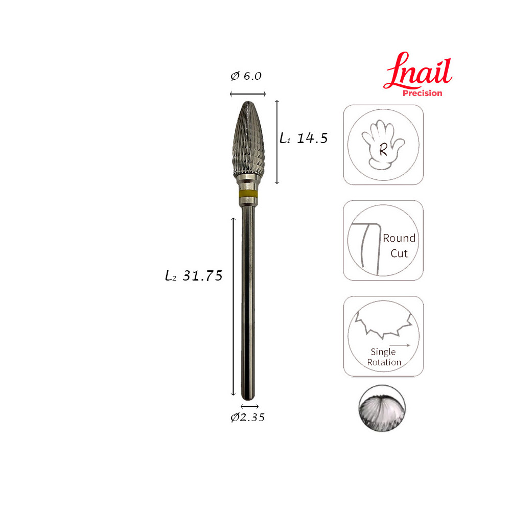 Lnail Hartmetallfräser Mais Ø6,0 mm extra feine Langverzahnung AL 14,5 mm unbeschichtet für präzise Nachbearbeitung