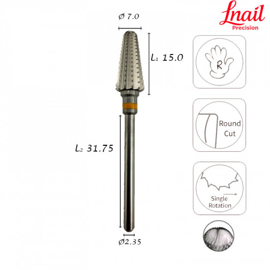 Lnail Hartmetallfräser Konus Ø7,0 mm XXC doppelt grobe Langverzahnung AL 15,0 mm für intensiven Materialabtrag