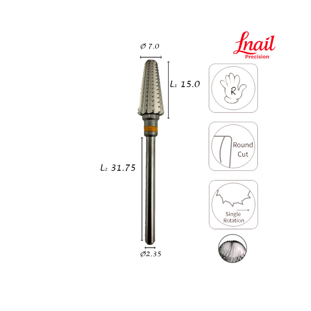 Lnail Hartmetallfräser Konus Ø7,0 mm XXC doppelt grobe Langverzahnung AL 15,0 mm für intensiven Materialabtrag