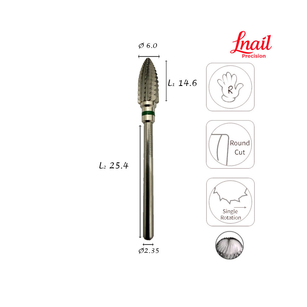 Fresa de carburo llama Lnail Ø6,0 mm corte largo grueso LT 14,6 mm para retirada y corrección profesional