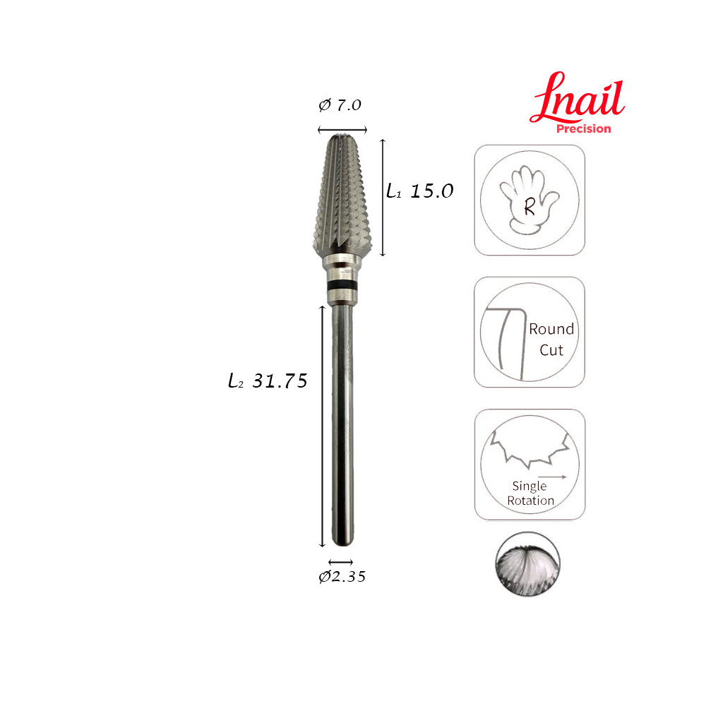 Fresa conica in metallo duro Lnail Ø7,0 mm taglio lungo extra grosso LL 15,0 mm per rimozione intensiva
