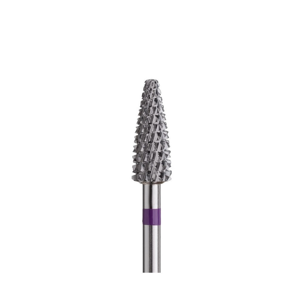 F-Freza Carbide Cone Bit Ø5.0 mm Violet Cross Cut WL 13.0 mm for gel, acrylic and polygel correction