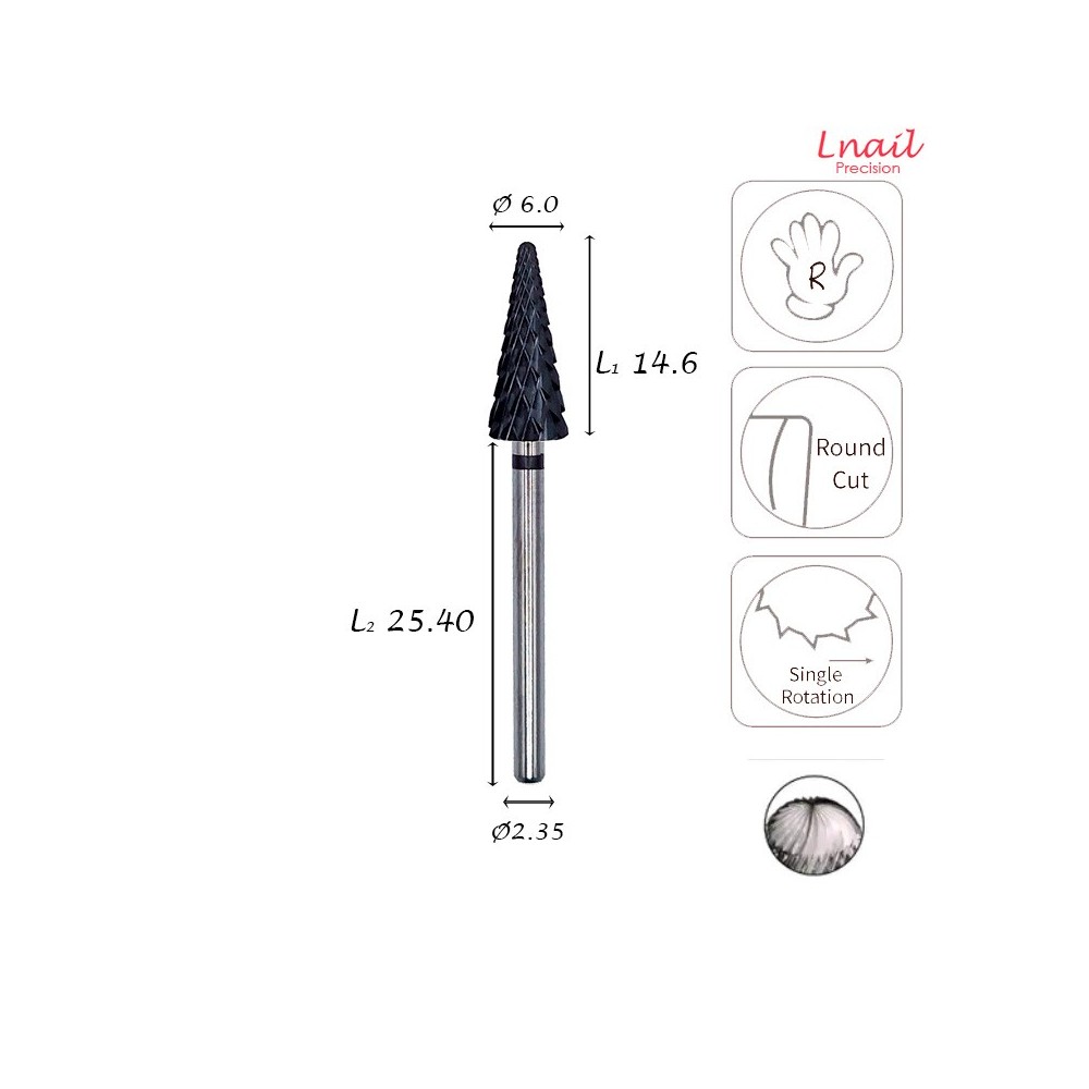 Hartmetall Konus 6,0 mm Extra Grob Kreuzverzahnung DLC AL 14,6 mm