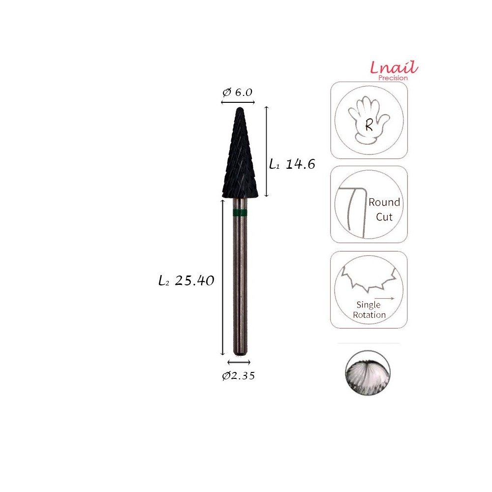 Hartmetall Konus 6,0 mm Grob Kreuzverzahnung DLC AL 14,6 mm