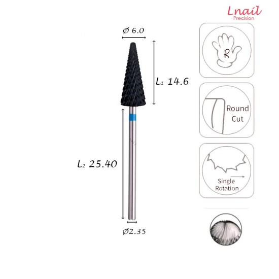 Carbide Cone Bit 6.0mm Medium Cross Cut DLC AL 14.6mm