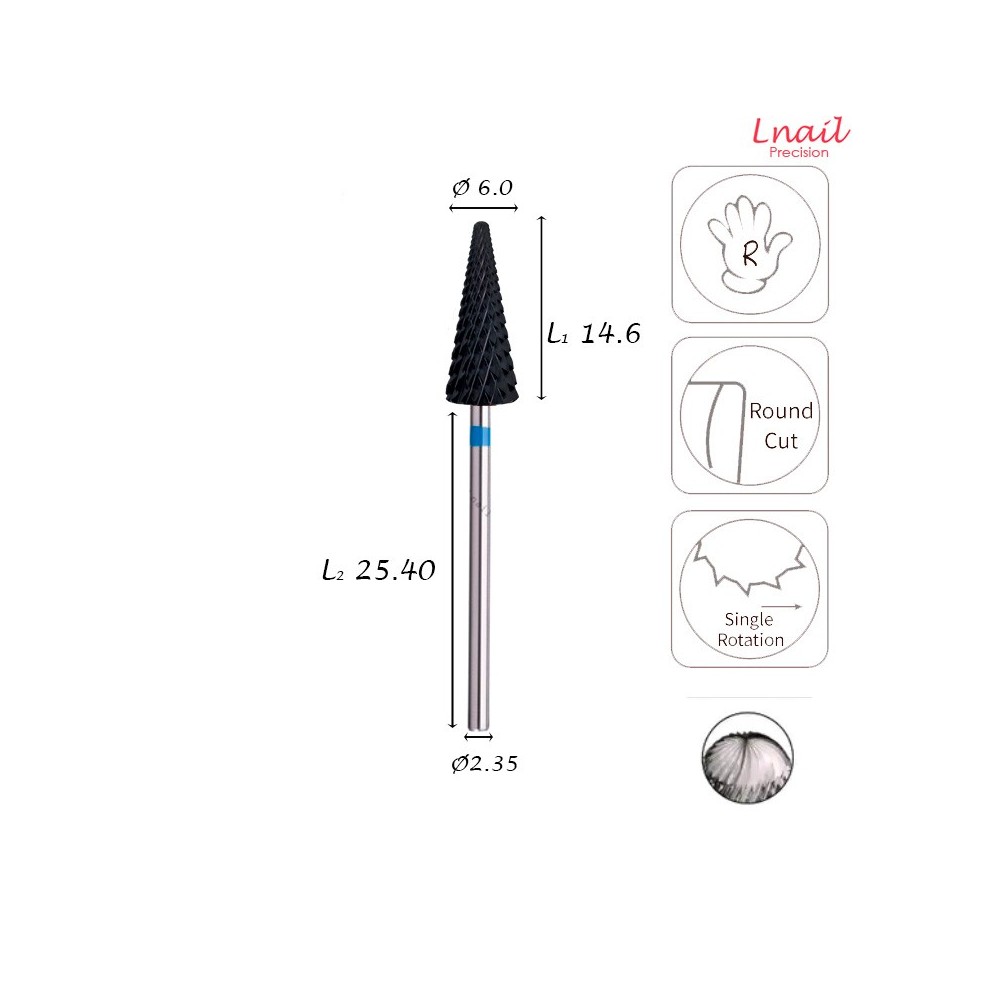 Carbide Cone Bit 6.0mm Medium Cross Cut DLC AL 14.6mm
