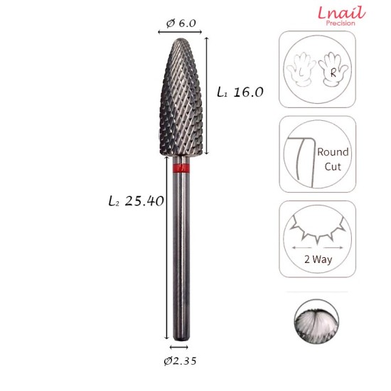 Carbide Flame Bit 6.0mm Fine Cross Cut AL 16.0mm L/R