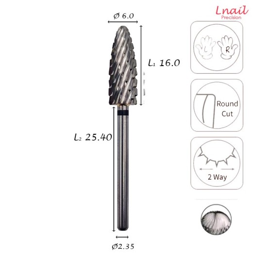 Carbide Flame Bit 6.0mm Extra Coarse Cross Cut AL 16.0mm L/R
