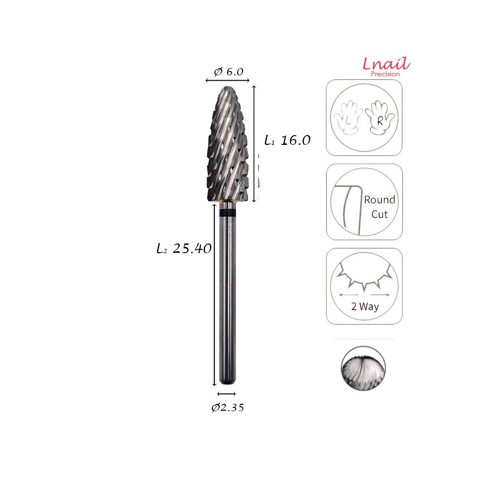 Carbide Flame Bit 6.0mm Extra Coarse Cross Cut AL 16.0mm L/R