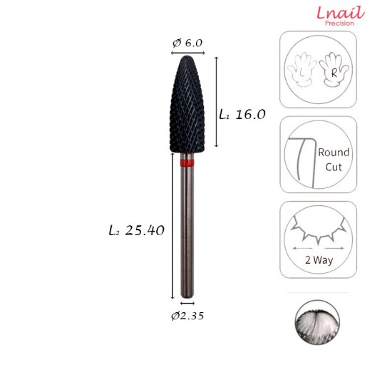 Hartmetall Flamme 6,0 mm Fein Kreuzverzahnung DLC AL 16,0 mm L/R