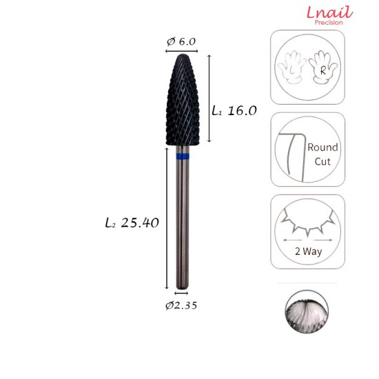 Carbide Flame Bit 6.0mm Medium Cross Cut DLC AL 16.0mm L/R