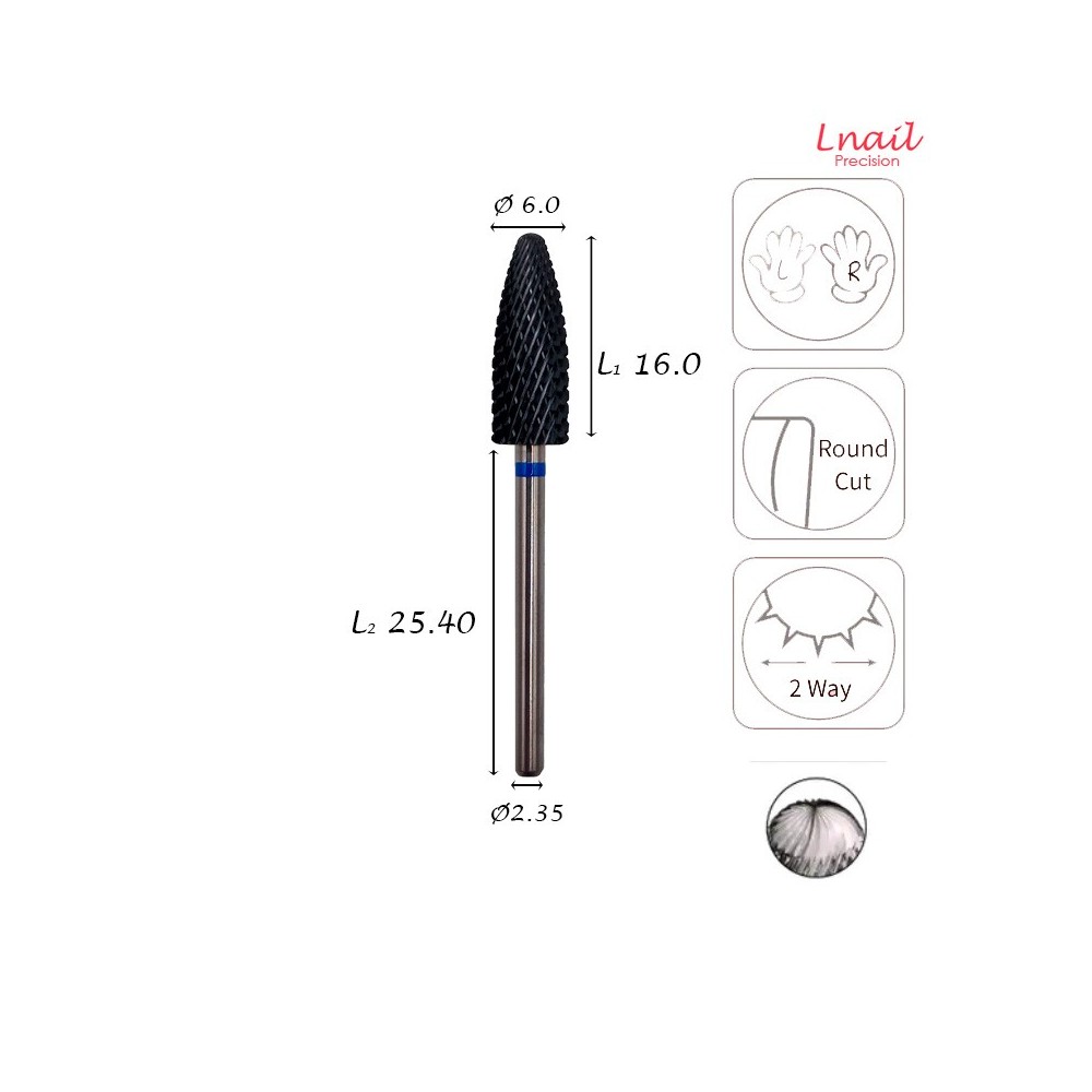 Hartmetall Flamme 6,0 mm Grob Kreuzverzahnung DLC AL 16,0 mm L/R