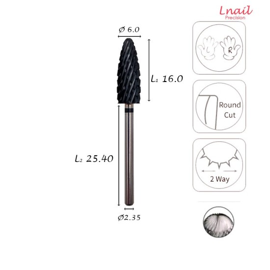 Hartmetall Flamme 6,0 mm Extra Grob Kreuzverzahnung DLC AL 16,0 mm L/R