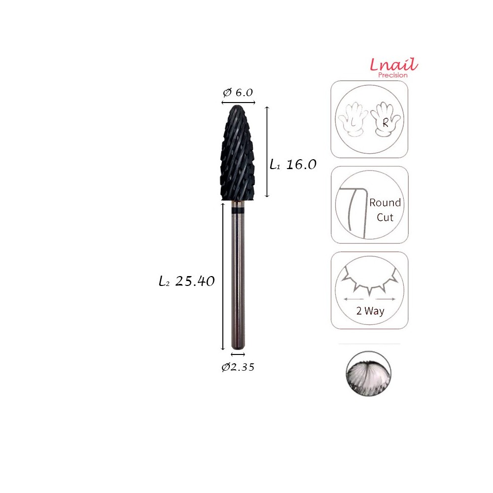 Carbide Flame Bit 6.0mm Extra Coarse Cross Cut DLC AL 16.0mm L/R