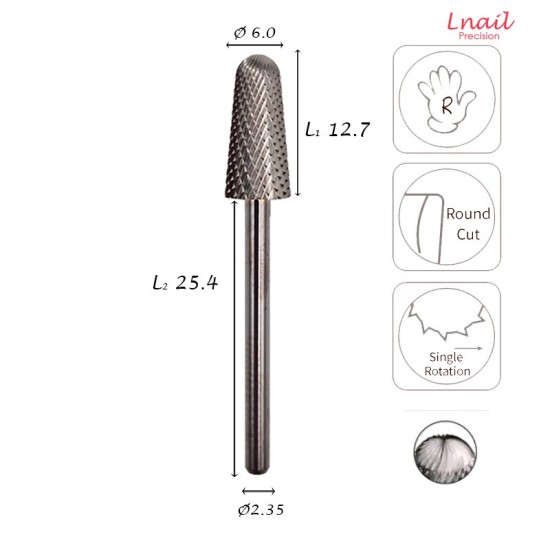 Carbide Safety Cone Bit 6.0mm Fine Cross Cut WL 12.7mm