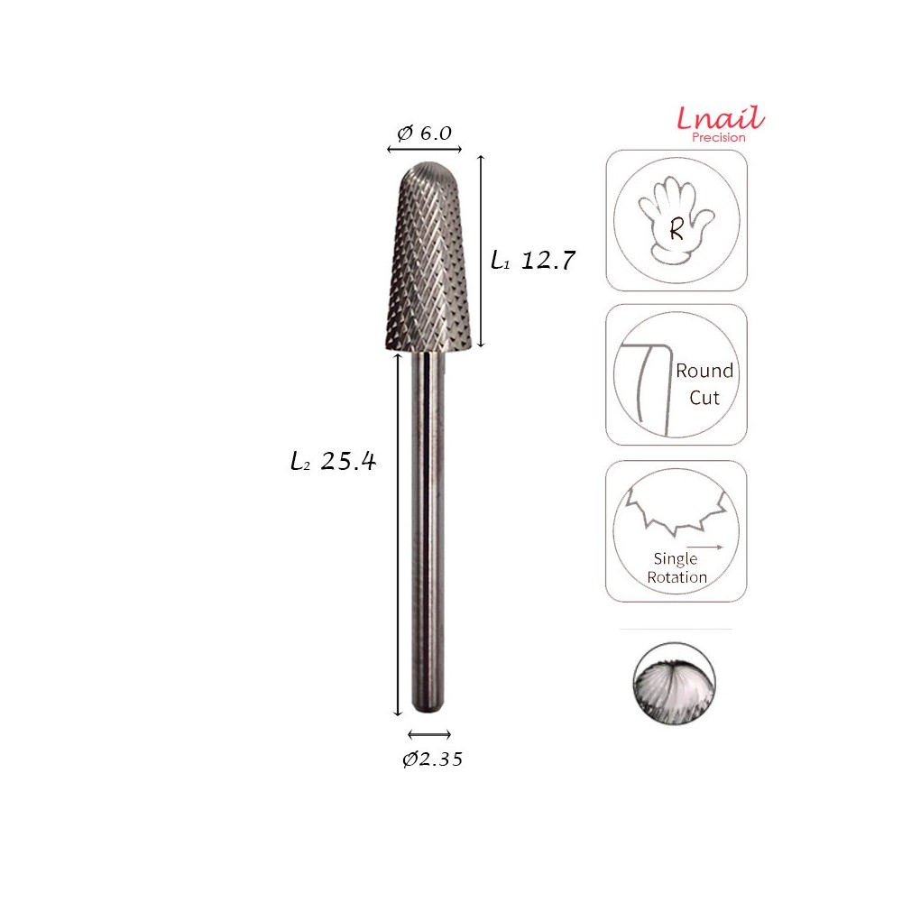 Carbide Safety Cone Bit 6.0mm Fine Cross Cut WL 12.7mm