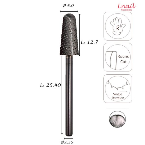 Fresa Safety Cono 6,0mm Media Corte Cruzado LT 12,7mm