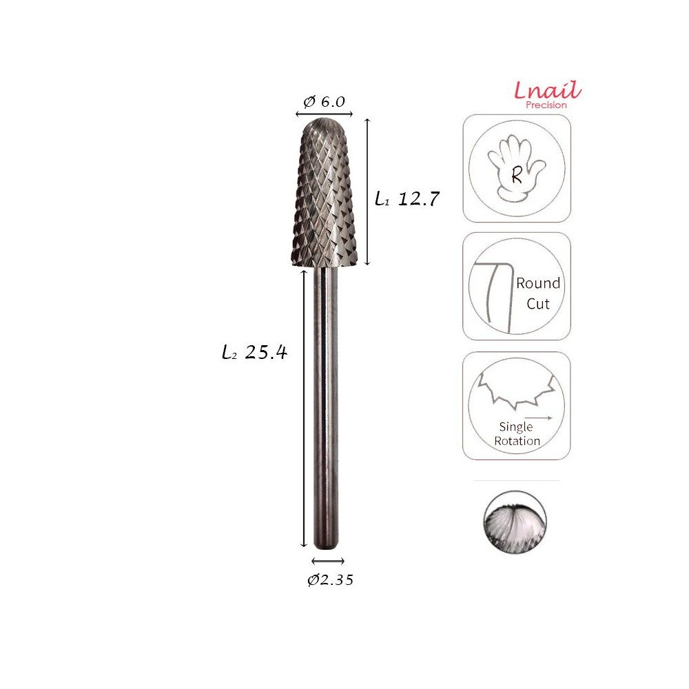 Carbide Safety Cone Bit 6.0mm Coarse Cross Cut WL 12.7mm