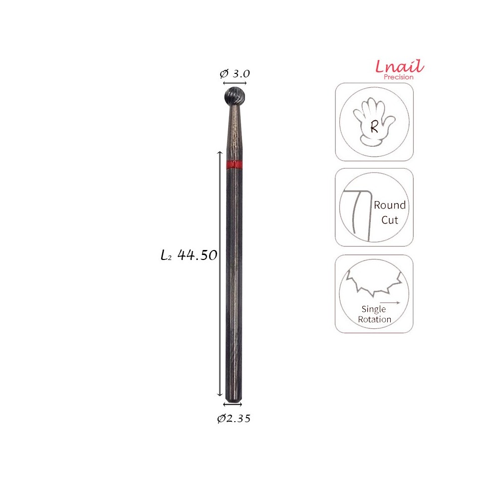 Fresa Sfera 3,0mm Fine Taglio Incrociato LL 3,0mm