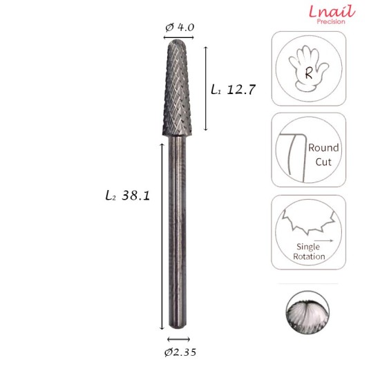 Carbide Cone Bit 4.0mm Coarse Cross Cut WL 12.7mm