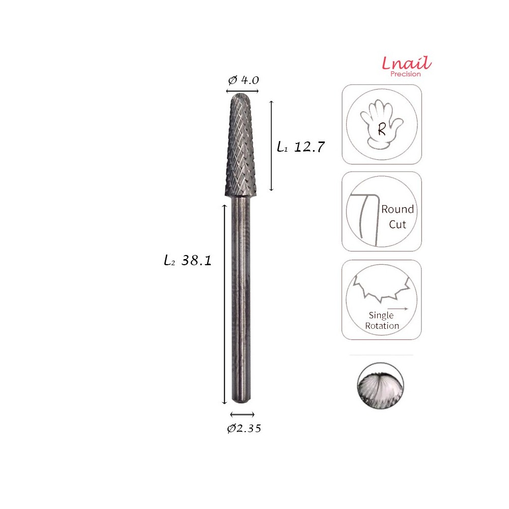 Fresa Cono 4,0mm Gruesa Corte Cruzado LT 12,7mm