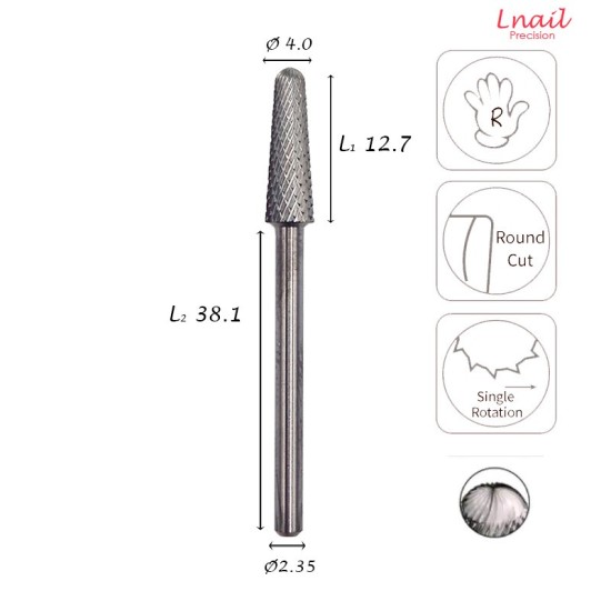 Carbide Cone Bit 4.0mm Medium Cross Cut WL 12.7mm