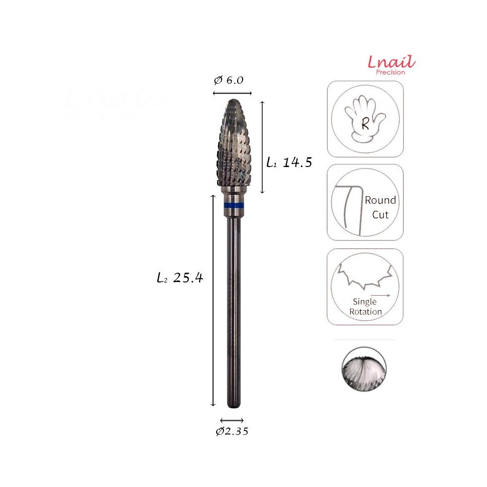 Carbide Corn Bit 6.0mm Medium Long Cut WL 14.5mm