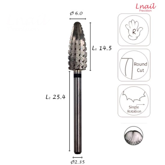 Fresa Typhoon 6,0mm Extra Grossa Taglio Longitudinale LL 14,5mm