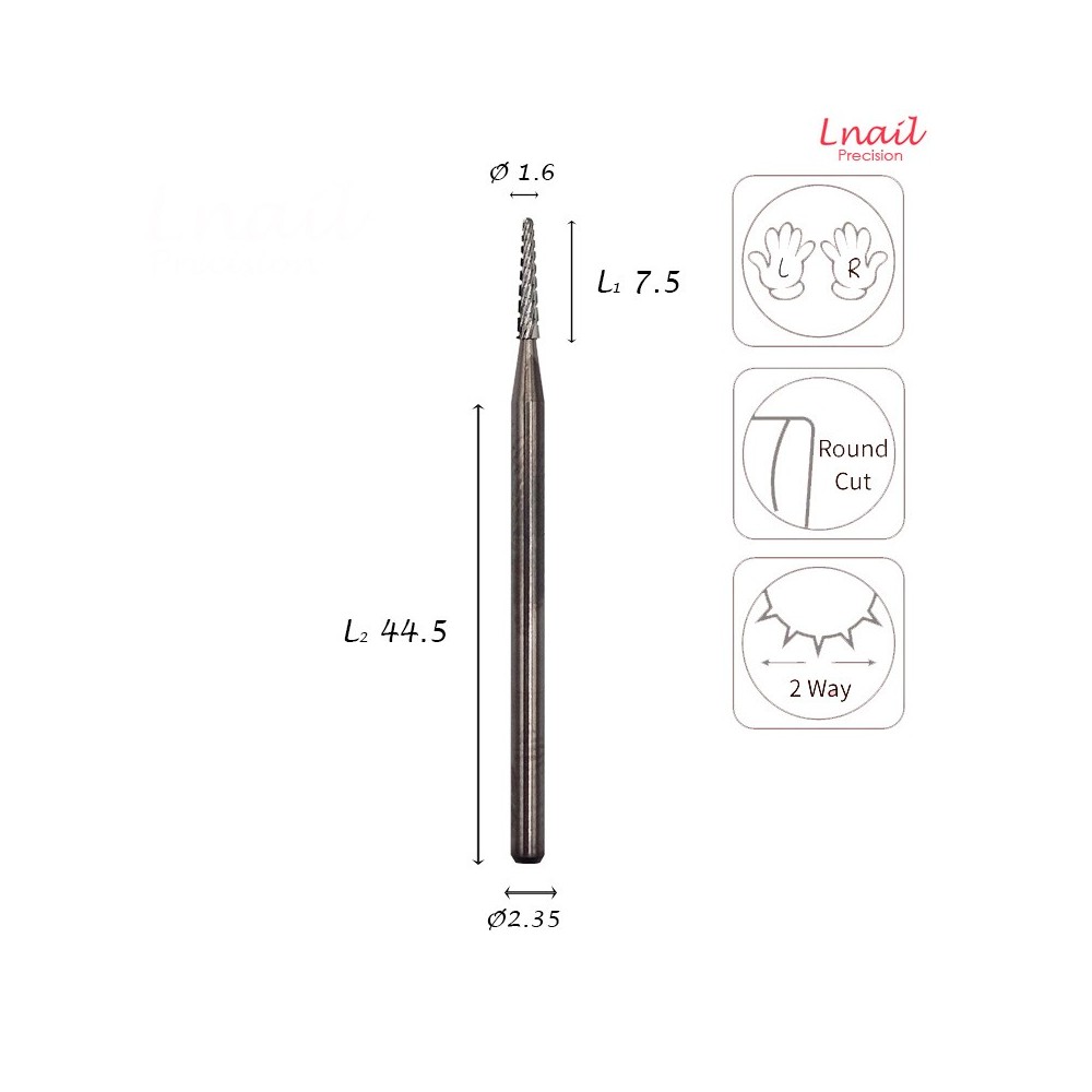 Hartmetall Konus 1,6 mm Remove Ornaments Mittel Kreuzverzahnung AL 7,5 mm L/R