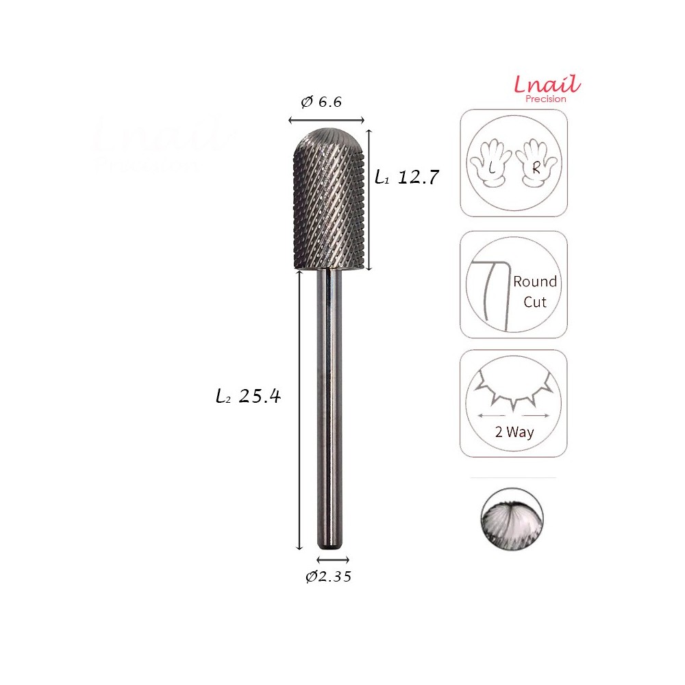Hartmetall Zylinder 6,6 mm Mittel Kreuzverzahnung AL 12,7 mm L/R