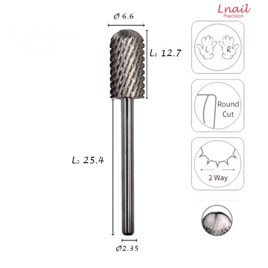 Carbide Cylinder Bit 6.6mm Extra Coarse Cross Cut WL 12.7mm L/R
