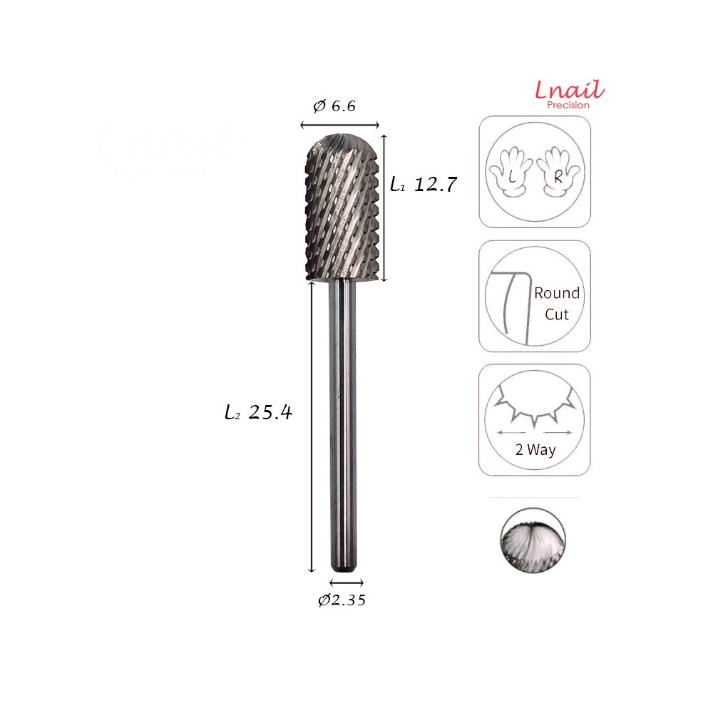 Hartmetall Zylinder 6,6 mm Extra Grob Kreuzverzahnung AL 12,7 mm L/R