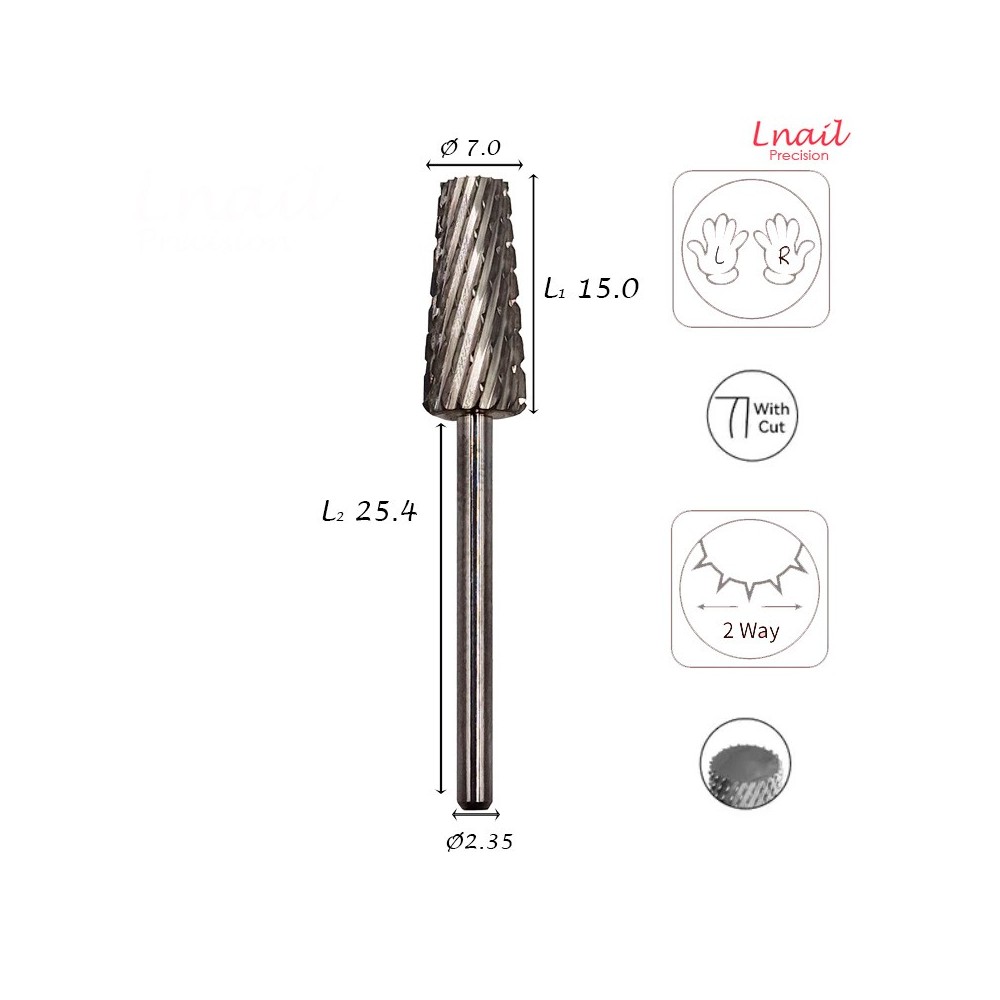 Fresa Cono 7,0mm Extra Gruesa Corte Cruzado LT 15,0mm L/R