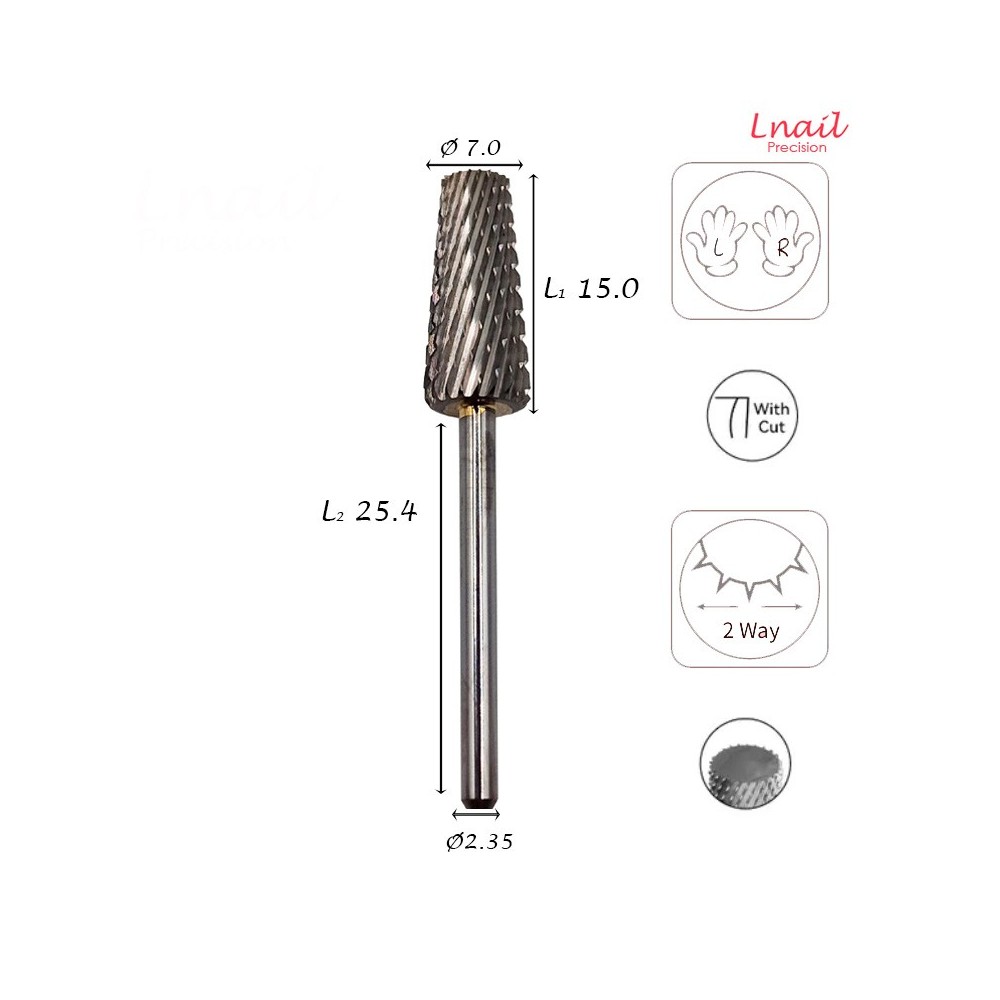 Fresa Cono 7,0mm Gruesa Corte Cruzado LT 15,0mm L/R