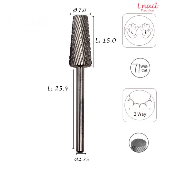 Fresa Cono 7,0mm Media Corte Cruzado LT 15,0mm L/R